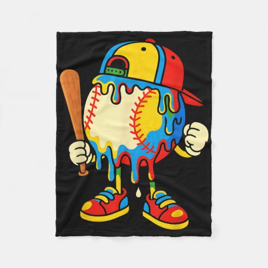 野球アイスクリームドリップ若者バックトゥスクール野球 フリースブランケット (正面)