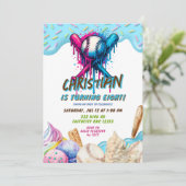 野球アイスクリームドリップ10代の若者バースデーパーティー 招待状 (スタンド正面)