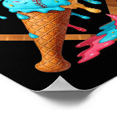 野球アイスクリーム垂れおもしろい下がり野球男児 ポスター (角)