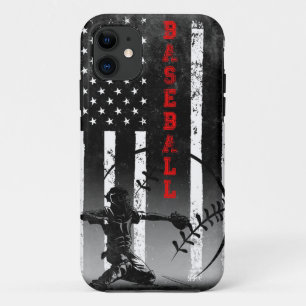 野球アメリカ国旗のブラックアート iPhone 11 ケース
