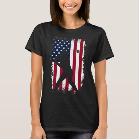 野球アメリカ国旗の野球ファン男性ヴィンタ Tシャツ (正面)