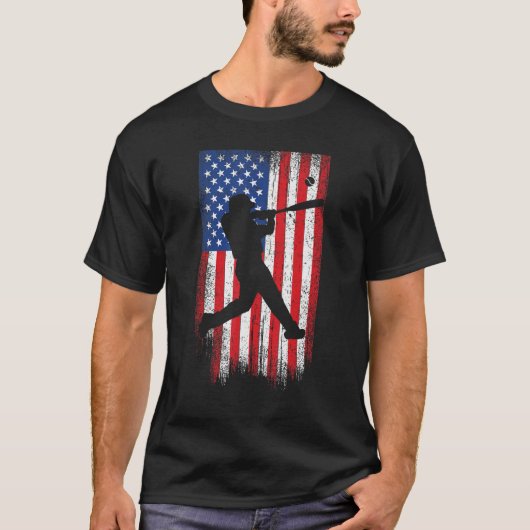 野球アメリカ国旗ヴィンテージメンズボーイズチームティー Tシャツ (正面)