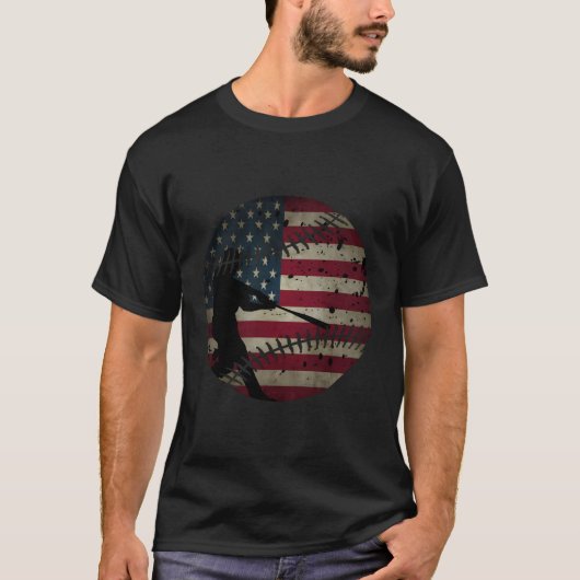 野球アメリカ国旗7月4日 Tシャツ (正面)
