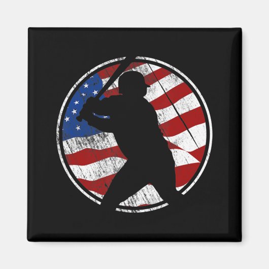 野球アメリカ国旗 – ヴィンテージ野球 マグネット (正面)