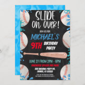 野球ウォータースライド誕生日パーティーへの招待 招待状 (正面/裏面)