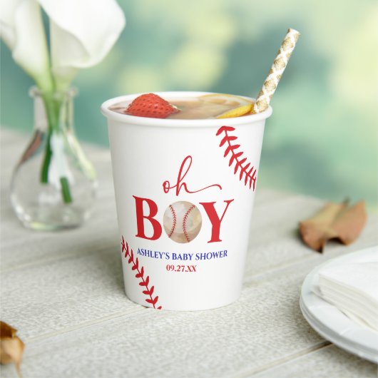 野球オーボーイブラウンホワイトベビーシャワー 紙コップ (インサイチュ)