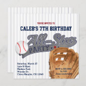 野球オールスタースポーツストライプの誕生会 招待状 (正面/裏面)