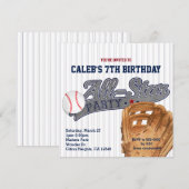 野球オールスタースポーツストライプ 誕生日パーティー 招待状 (正面/裏面)