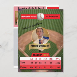 野球カードW/統計グラフ招待状 – 赤 招待状