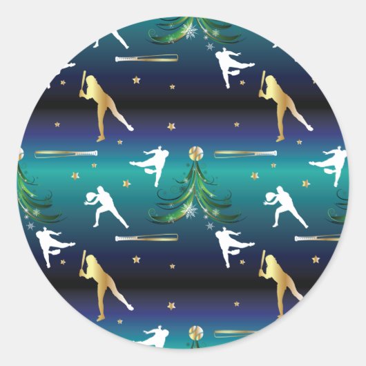 野球ガールズソフトボールのクリスマス ラウンドシール (正面)