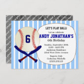 野球キッズバースデーパーティーブルー招待状 招待状 (正面/裏面)