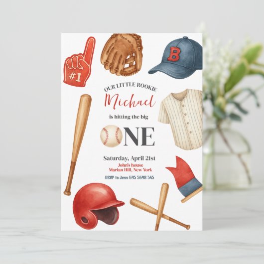 野球キッズファースト・バースデーパーティーへの招待 招待状 (スタンド正面)