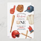 野球キッズファースト・バースデーパーティーへの招待 招待状 (正面/裏面)