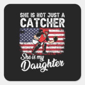 野球キャッチャーが米国アメリカ国旗をスポーツする スクエアシール (正面)