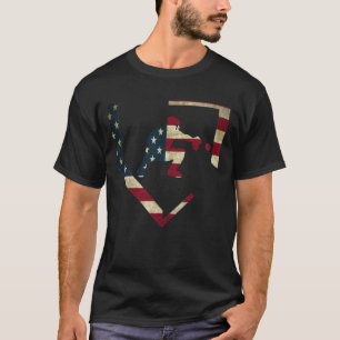 野球キャッチャーギアデザインアメリカ国旗の野球 Tシャツ