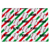 野球クリスマスアドストライプネーム赤n緑 ラージペーパーバッグ (正面)