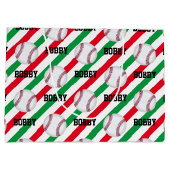野球クリスマスアドストライプネーム赤n緑 ラージペーパーバッグ (裏面)