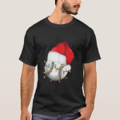 野球クリスマスサンタおもしろいハット野球クリスマスH Tシャツ (正面)