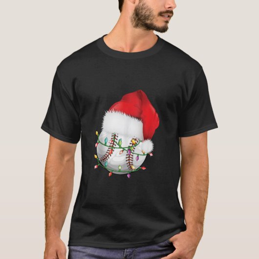 野球クリスマスサンタおもしろいハット野球クリスマスH Tシャツ (正面)
