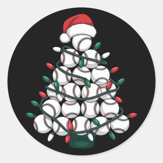 野球クリスマスツリーサンタスポーツ ラウンドシール (正面)