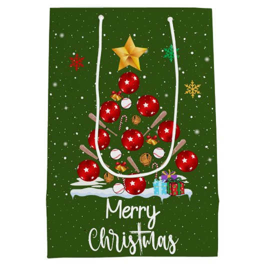 野球クリスマスツリー ミディアムペーパーバッグ (裏面)