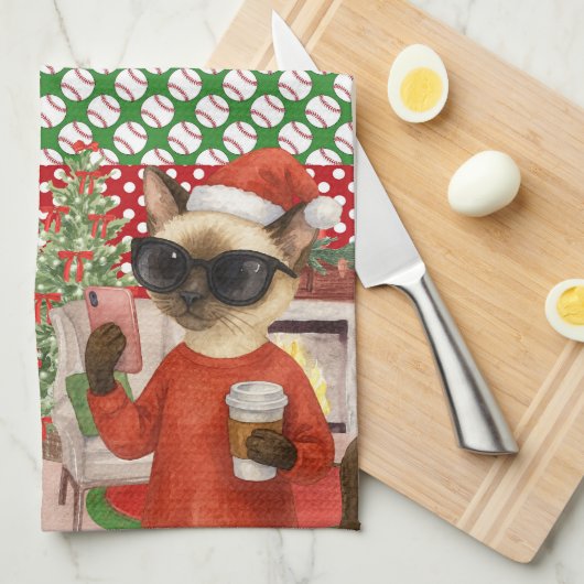 野球クリスマステーマ キッチンタオル (四つ折り)