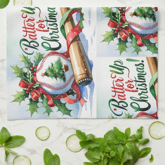 野球クリスマステーマ キッチンタオル (折り畳み)