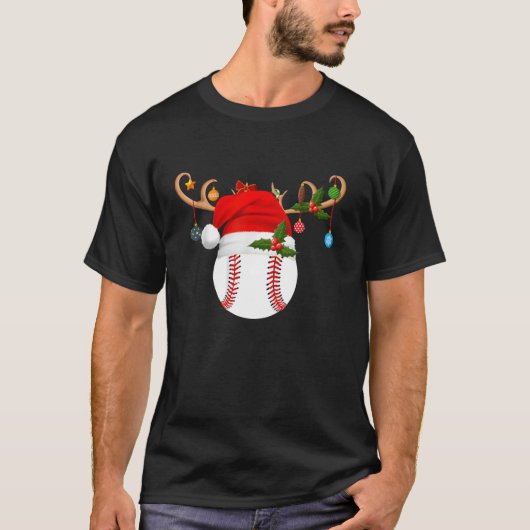 野球クリスマストナディアサンタハット野球クリスマ Tシャツ (正面)