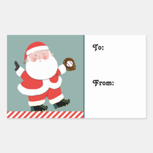 野球クリスマスプレゼントラベル 長方形シール