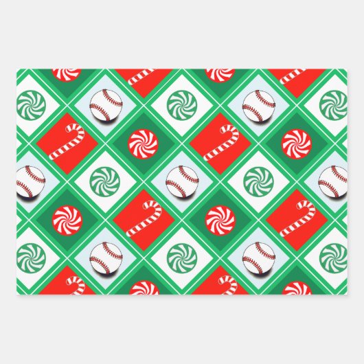 野球クリスマスホリデーギフトラッピング紙 ラッピングペーパーシート (正面3)