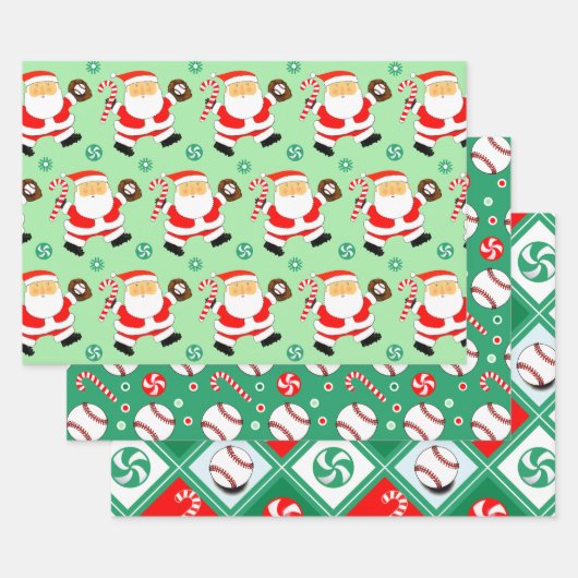 野球クリスマスホリデーギフトラッピング紙 ラッピングペーパーシート (セット)