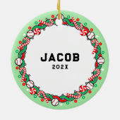 野球クリスマスホリデーギフト セラミックオーナメント (裏面)