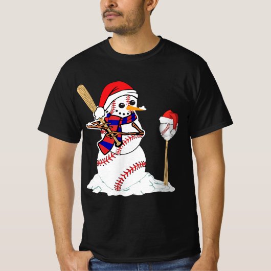 野球クリスマス雪だるま遊ズ野球 Tシャツ (正面)