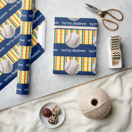 野球クリスマス ラッピングペーパー (クラフト)