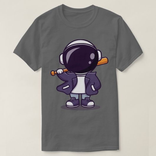 野球クールこうもり及びジャケットカート付き宇宙飛行士 Tシャツ (デザイン正面)