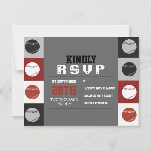 野球クールバー(ユダヤ教の)バル・ミツバー返信RSVPカード 出欠カード (正面)