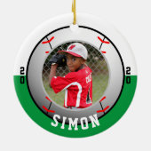 野球グリーンホワイトチームカラー セラミックオーナメント (裏面)