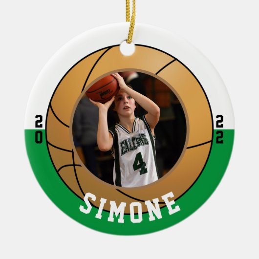 野球グリーンホワイトチームカラー セラミックオーナメント (正面)