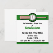 野球グリーン誕生日招待状 招待状 (正面/裏面)