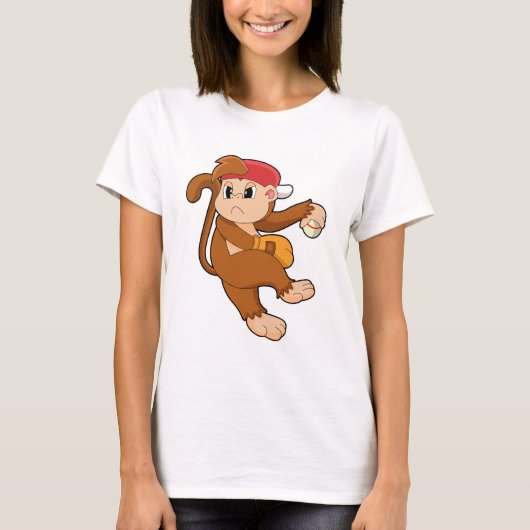 野球グローブを持った野球場のサル Tシャツ (正面)