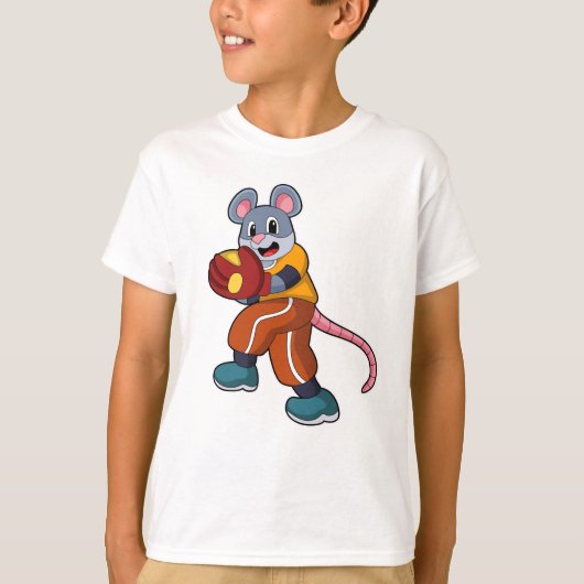 野球グローブを持った野球場のネズミ Tシャツ (正面)