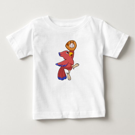 野球グローブを持った鳥と野球場 ベビーTシャツ (正面)