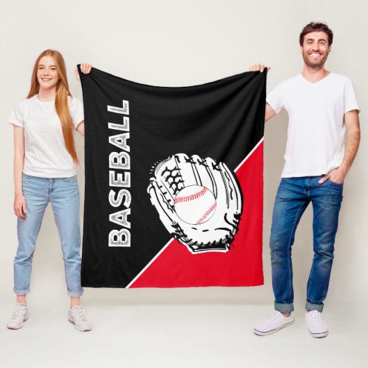野球グローブブラック&レッド フリースブランケット (インサイチュ)