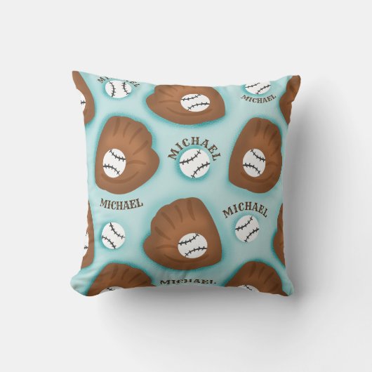 野球グローブボール&ボーイナスパターンスポーツテーマ クッション (正面)