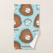 野球グローブボール&ボーイナスパターンスポーツテーマ バスタオルセット (ハンドタオル)