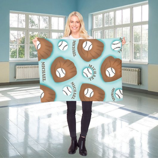 野球グローブボール&ボーイナスパターンスポーツテーマ フリースブランケット