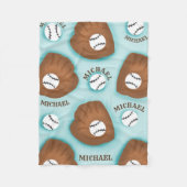 野球グローブボール&ボーイナスパターンスポーツテーマ フリースブランケット (正面)