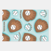 野球グローブボール&ボーイナスパターンスポーツテーマ ラッピングペーパーシート (正面2)