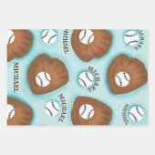 野球グローブボール&ボーイナスパターンスポーツテーマ ラッピングペーパーシート (正面)