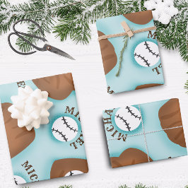 野球グローブボール&ボーイナスパターンスポーツテーマ ラッピングペーパーシート